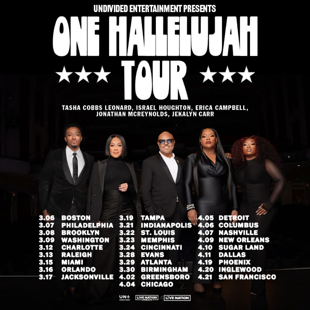 Tasha Cobbs Leonard, Jonathan McReynolds, Erica Campbell, Israel Houghton,  and Jekalyn Carr Announce 